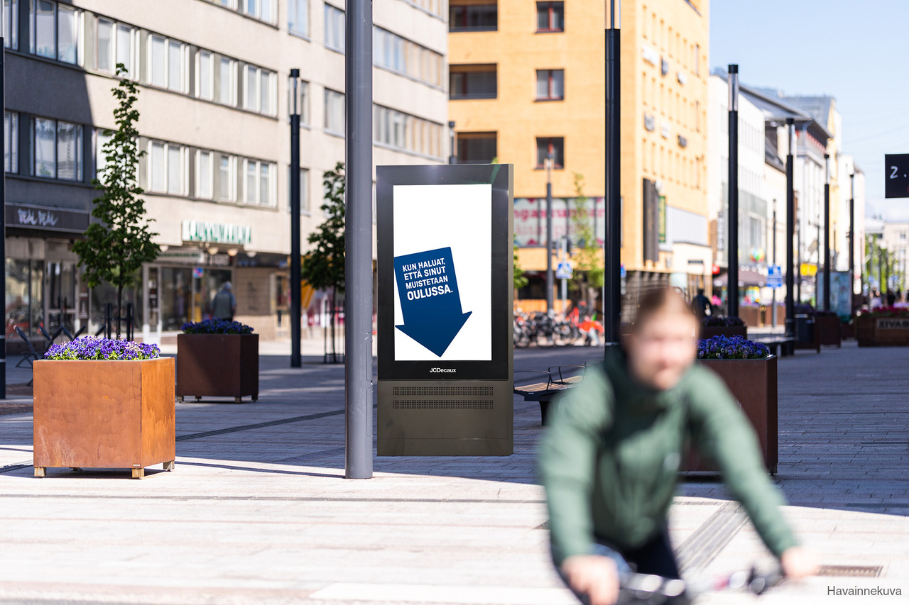 Havainnekuva Oulun uudesta digipinnasta. Mockup picture of new digital surface in the city of Oulu.