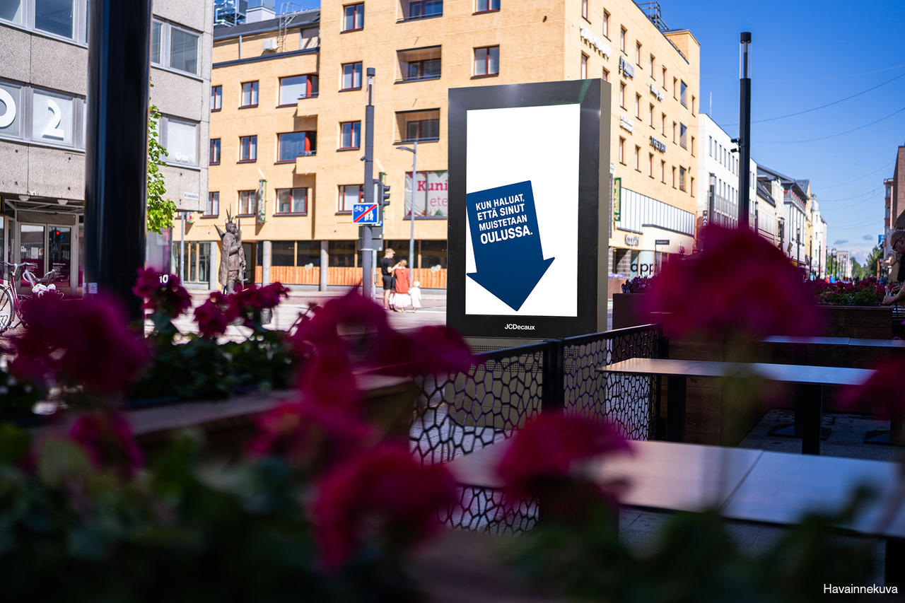 Havainnekuva Oulun uudesta digipinnasta. Mockup picture of new digital surface in the city of Oulu.
