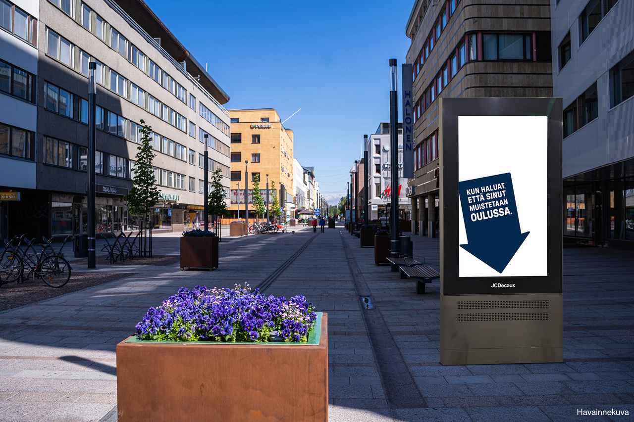 Havainnekuva Oulun uudesta digipinnasta. Mockup picture of new digital surface in the city of Oulu.